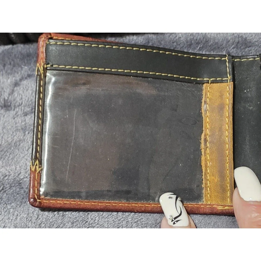 Rare 2pc Cool Ecuador Hand Stitched Tooled Bifold Embossed Leather Wallet EuC